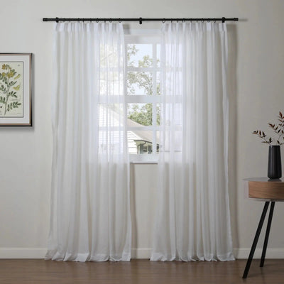 Florida Embossed White Semi Sheer Curtain Pleated -TWOPAGES