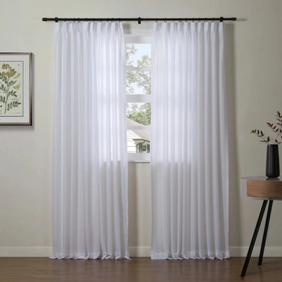 Florida Embossed White Semi Sheer Curtain Pleated -TWOPAGES