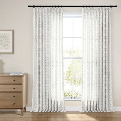 Linnea Geometric Linen Cotton Embroidery Curtain Pleated