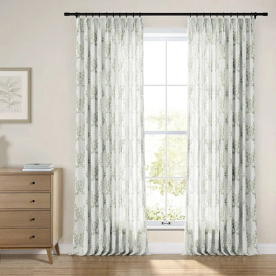 Linnea Striped Linen Cotton Embroidered Curtain Pleated -TWOPAGES