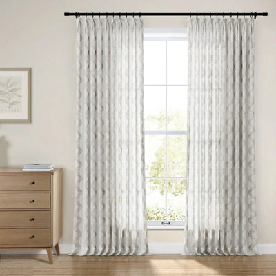 Linnea Geometric Linen Cotton Embroidery Curtain Pleated