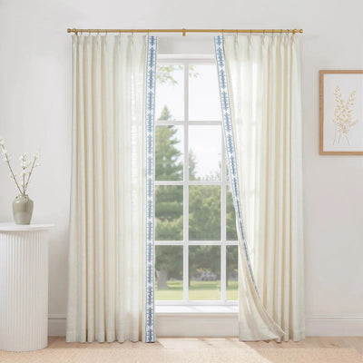 Liz Linen Curtains with Border Trim (Sold per Pair) -TWOPAGES