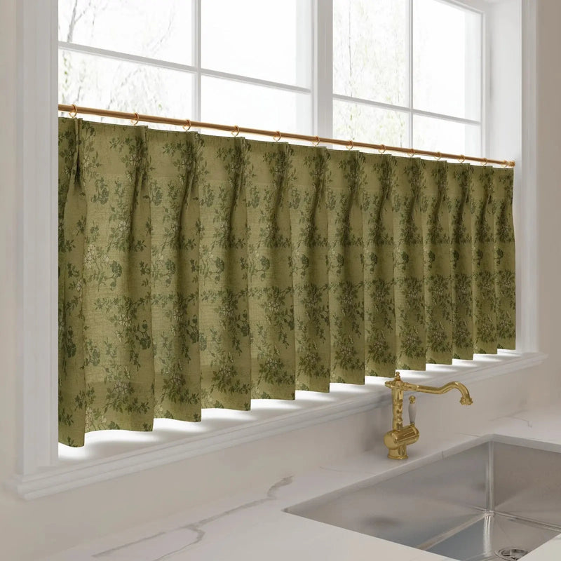 Sara Le Print Linen Pleated Cafe Curtains -TWOPAGES