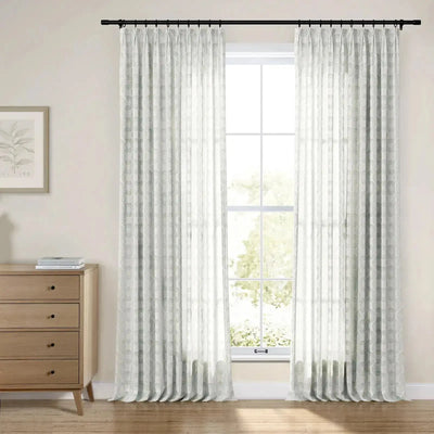 Linnea Geometric Linen Cotton Embroidery Curtain Pleated