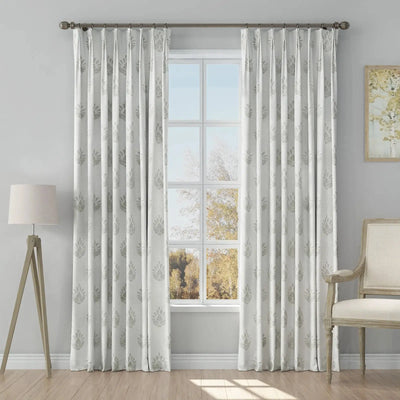 Stefana Silber Print Linen Blend Curtain Drapery Pleated -TWOPAGES