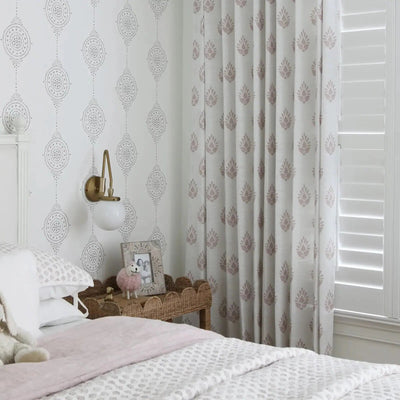Stefana Silber Print Linen Blend Curtain Drapery Pleated TWOPAGES