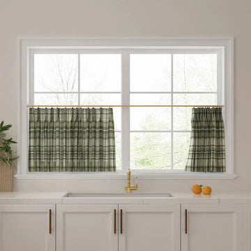 Sara Le Print Linen Pleated Cafe Curtains -TWOPAGES