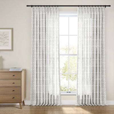 Linnea Geometric Linen Cotton Embroidery Curtain Pleated