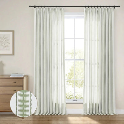 Linnea Linen Cotton Embroidered Curtain Pleated -TWOPAGES
