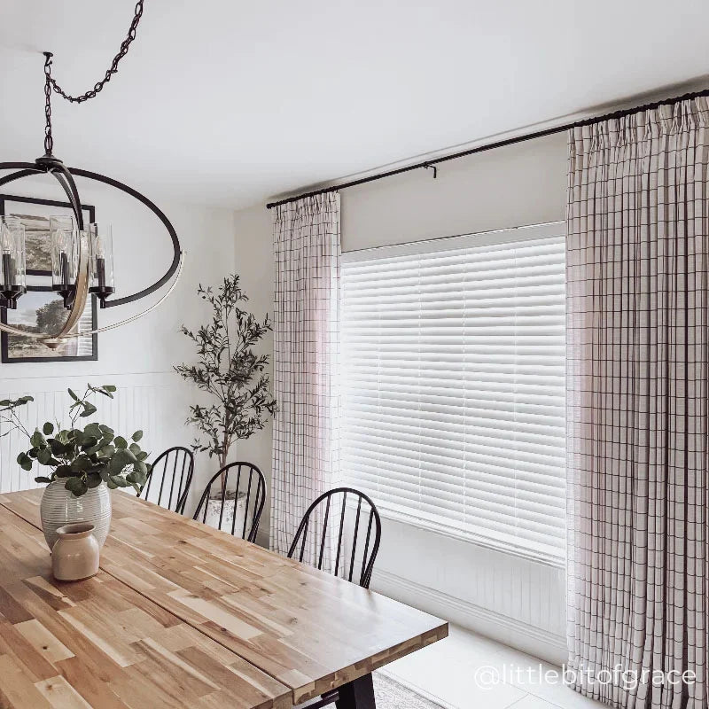 Stefana Silber Windowpane White Beige Pinch Pleated Curtain