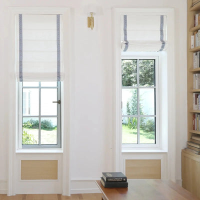 Custom Roman Shade with Trim Border Cordless -TWOPAGES