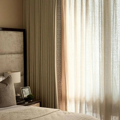 Liz Linen Curtains with Border Trim (Sold per Pair) -TWOPAGES