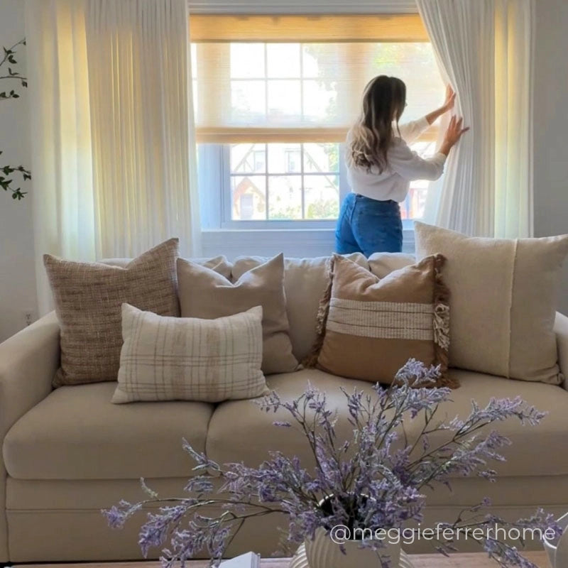 Isabella Beige White Tripe Pleated Cotton Blend Drapery