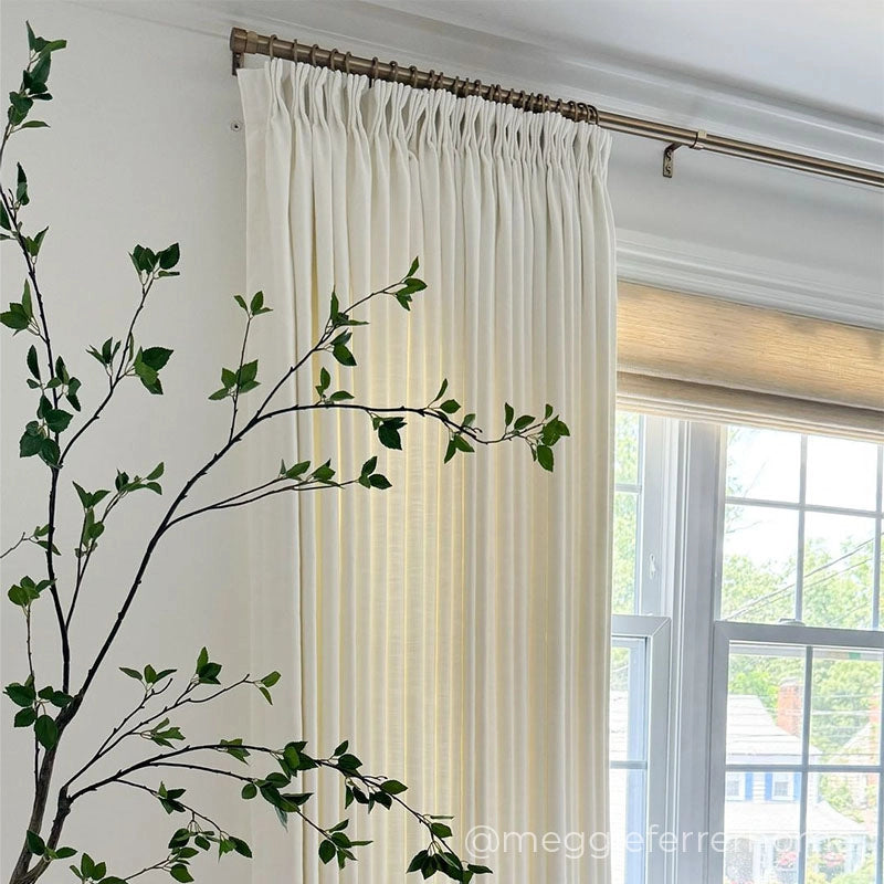 Isabella Beige White Tripe Pleated Blend Drapery