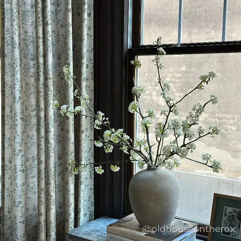 Sara Le Vintage Printed Linen Tripe Pleated Drapery