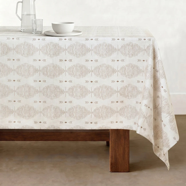 Kim Morrow Print Cotton Tablecloth in Parchment - TWOPAGES