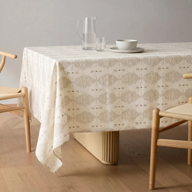 Kim Morrow Print Cotton Tablecloth in Parchment - TWOPAGES