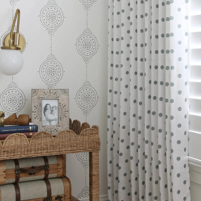 Stefana Silber Print Linen Blend Curtain Drapery Pleated TWOPAGES