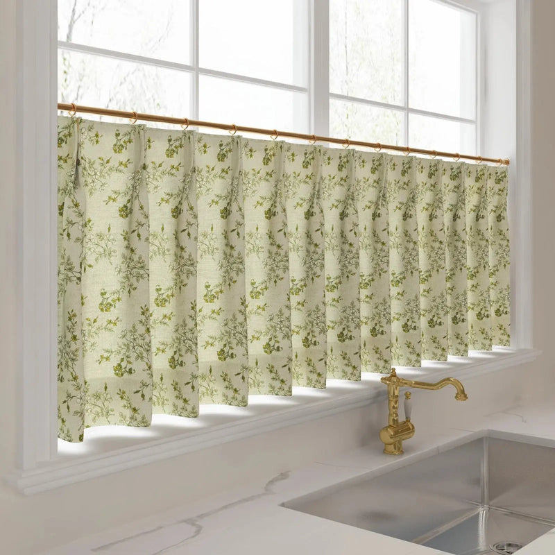 Sara Le Print Linen Pleated Cafe Curtains -TWOPAGES