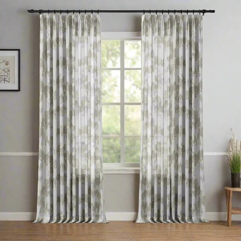 Freya Linen Semi Sheer Jacquard Curtains Pleated -TWOPAGES