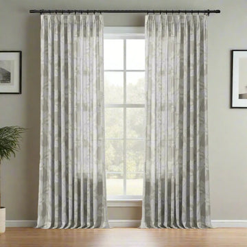 Freya Linen Semi Sheer Jacquard Curtains Pleated -TWOPAGES