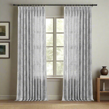 Freya Linen Semi Sheer Jacquard Curtains Pleated TWOPAGES