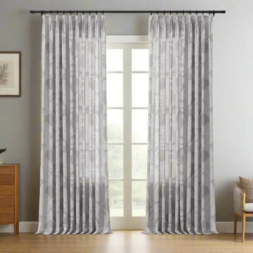 Freya Linen Semi Sheer Jacquard Curtains Pleated -TWOPAGES