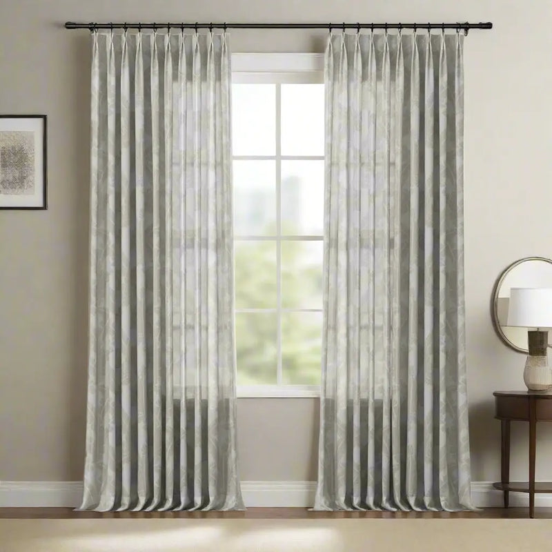 Freya Linen Semi Sheer Jacquard Curtains Pleated -TWOPAGES