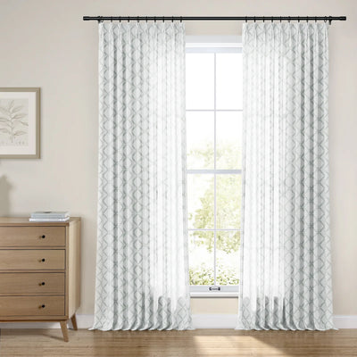 Linnea Geometric Linen Cotton Embroidery Curtain Pleated