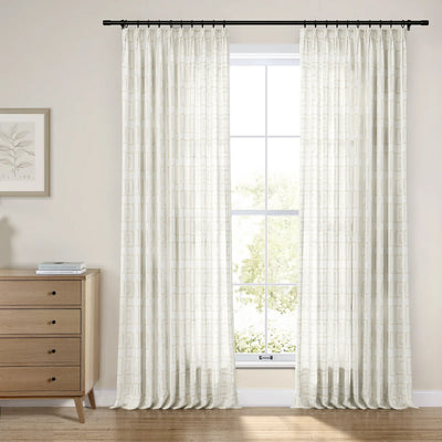Linnea Geometric Linen Cotton Embroidery Curtain Pleated