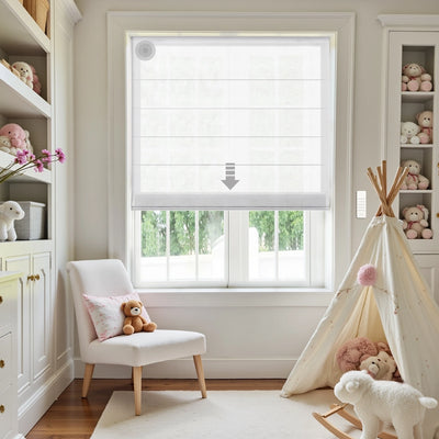 Alvin Motorized Sheer Light Filtering Roman Shade -TWOPAGES