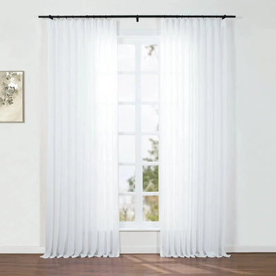 Florida Embossed White Semi Sheer Curtain Pleated -TWOPAGES