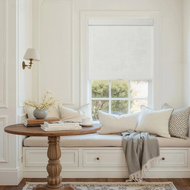 Rae Natural Jute Woven Wood Roller Shades Cordless- Snowy White H012-TWOPAGES