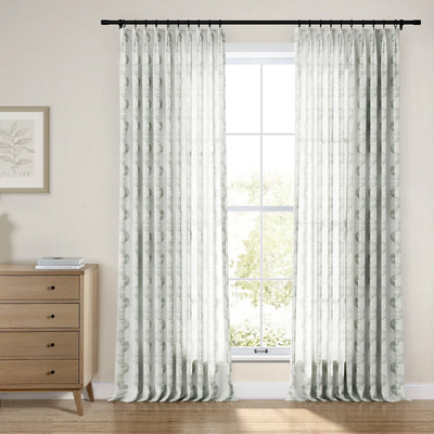 Linnea Geometric Linen Cotton Embroidery Curtain Pleated