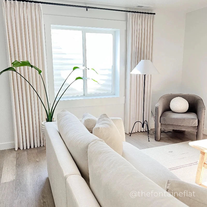 Liz Beige White Tailor Pleated Linen Drapery