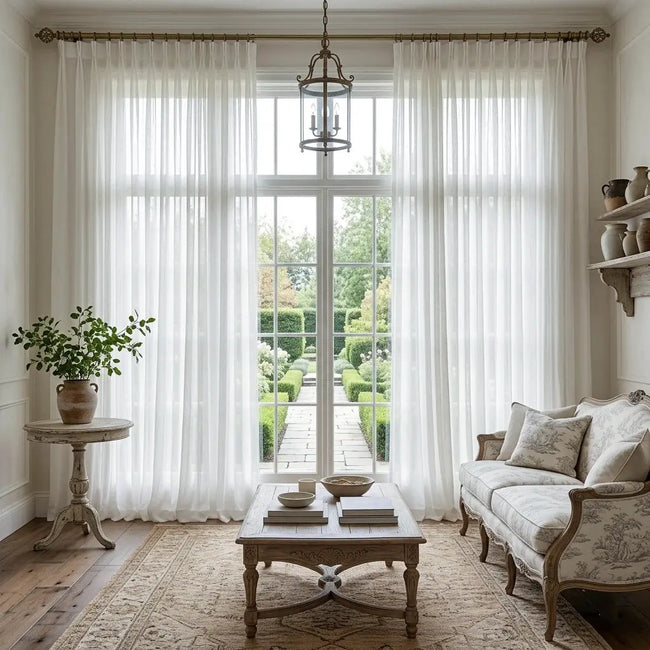 Joy 100% European Flax Linen Extra Wide Sheer Curtain Pleated- -TWOPAGES