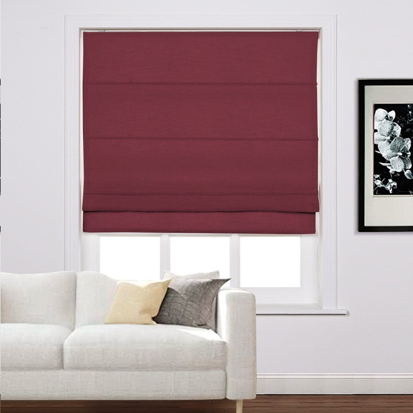 LIZ Linen Customized Roman Shade, Canvas Roman Shade with Loop Control, Kitchen Window Door Roman Shade, Install Hardware Included TWOPAGES CURTAINS Burgundy Red 1908-22 