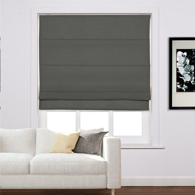 LIZ Linen Customized Roman Shade, Canvas Roman Shade with Loop Control, Kitchen Window Door Roman Shade, Install Hardware Included TWOPAGES CURTAINS Carbon Grey 1908-16 