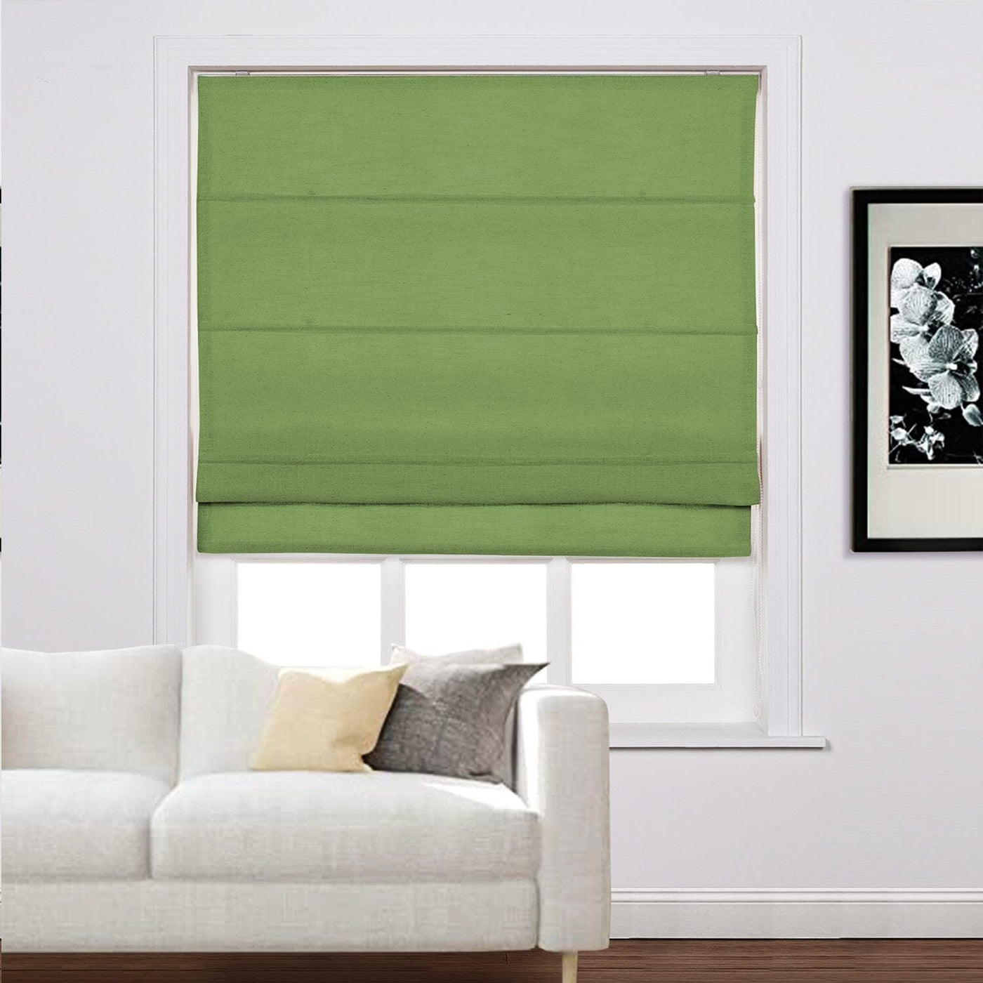 LIZ Linen Customized Roman Shade, Canvas Roman Shade with Loop Control, Kitchen Window Door Roman Shade, Install Hardware Included TWOPAGES CURTAINS Green 1908-30 