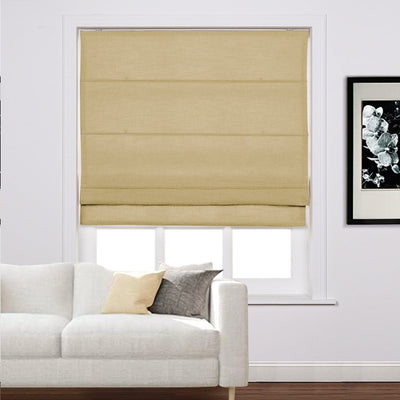 LIZ Linen Customized Roman Shade, Canvas Roman Shade with Loop Control, Kitchen Window Door Roman Shade, Install Hardware Included TWOPAGES CURTAINS Khaki Yellow 1908-27 