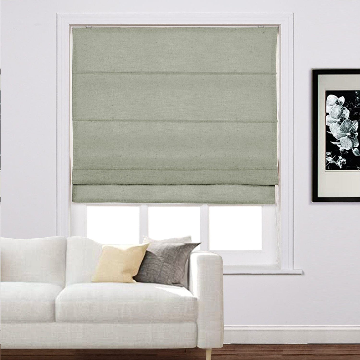LIZ Linen Customized Roman Shade, Canvas Roman Shade with Loop Control, Kitchen Window Door Roman Shade, Install Hardware Included TWOPAGES CURTAINS Light Gray 1908-11 