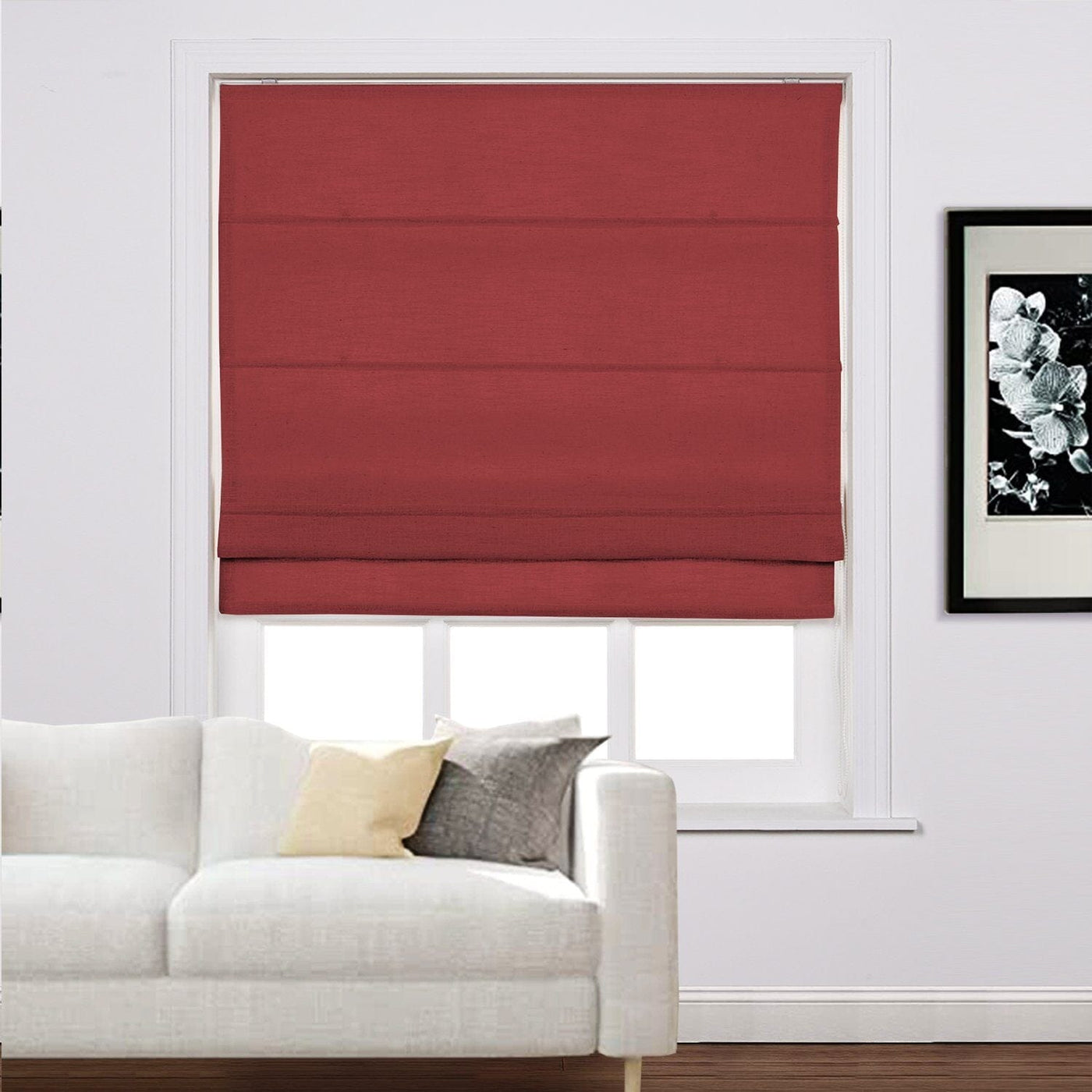 LIZ Linen Customized Roman Shade, Canvas Roman Shade with Loop Control, Kitchen Window Door Roman Shade, Install Hardware Included TWOPAGES CURTAINS Red Wine 1908-23 