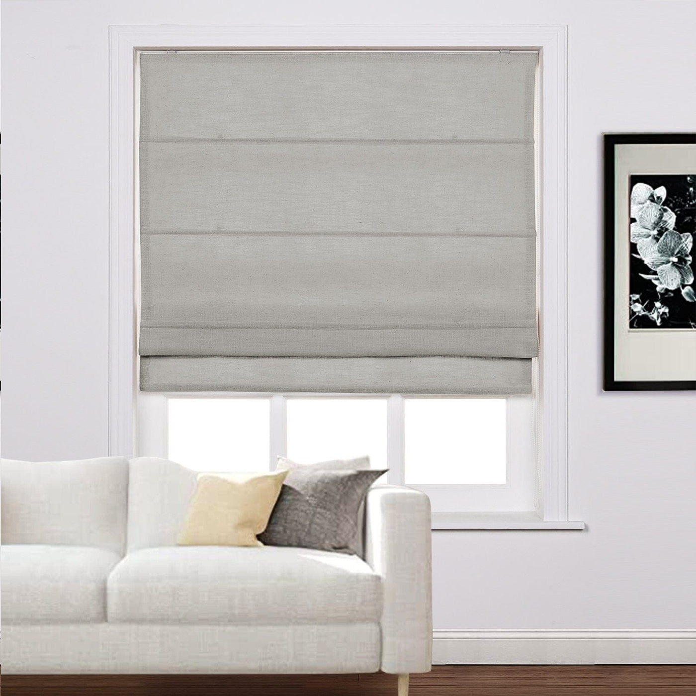 LIZ Linen Customized Roman Shade, Canvas Roman Shade with Loop Control, Kitchen Window Door Roman Shade, Install Hardware Included TWOPAGES CURTAINS Rock Grey 1908-12 